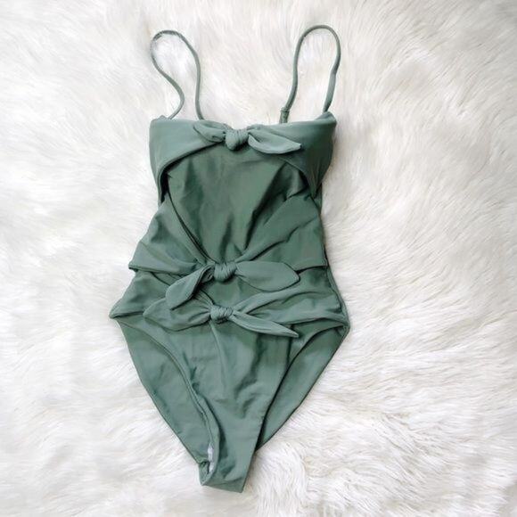 VERONICA BEARD Tie up One Piece Olive Green Pushup Size Small  Swimsuit - Picture 1 of 10